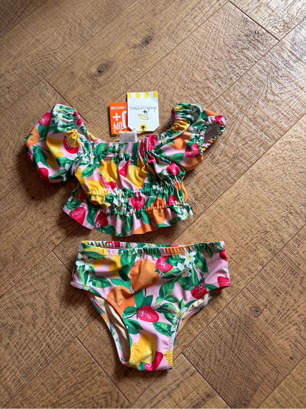Shade critters kids Fruit Print Two-Piece Swim Set - Pink/Yellow/Green